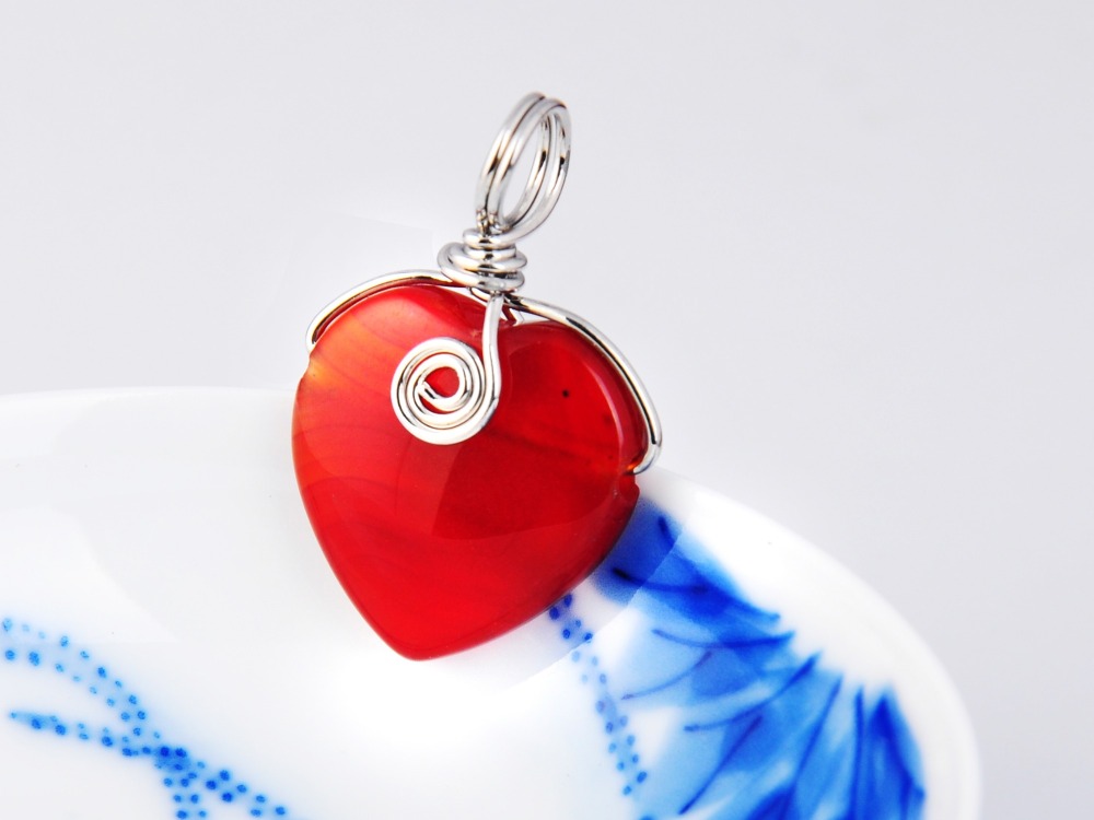 20MM Silver Wire Wrapped Gemstone Heart Pendant