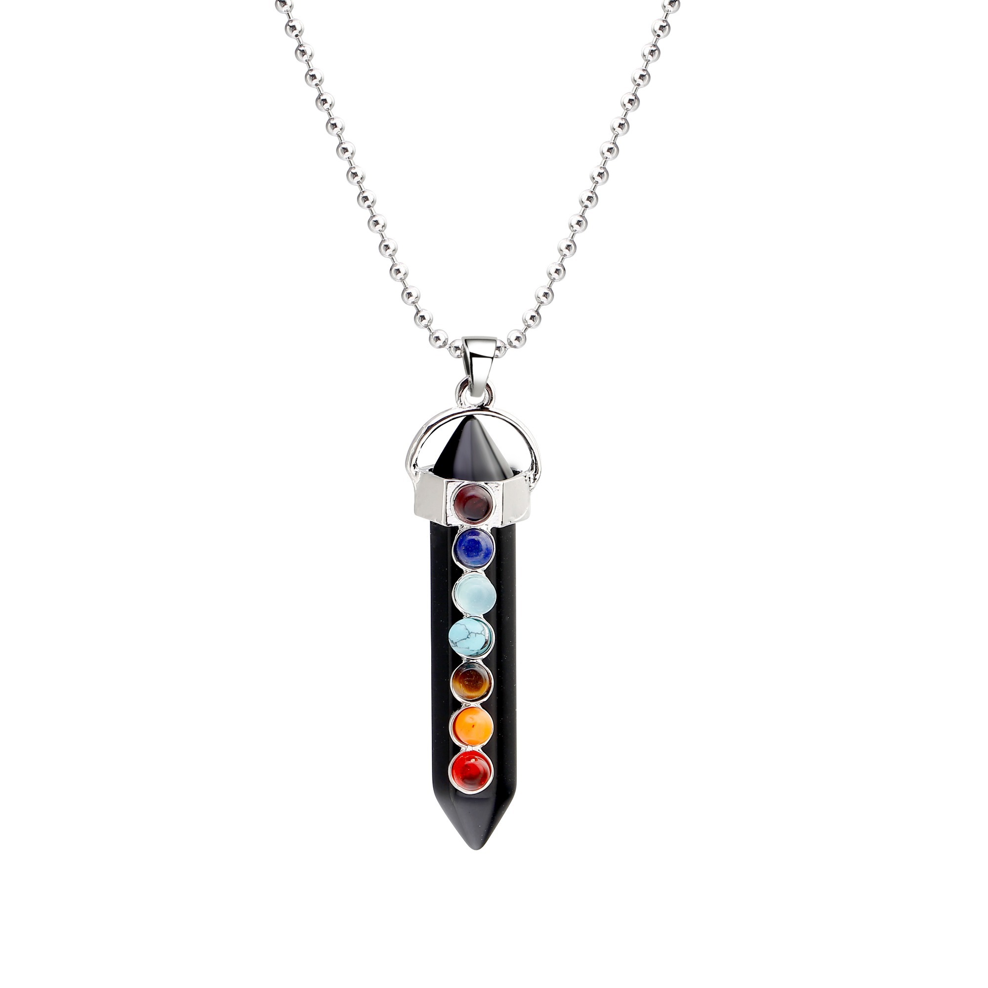 7 Chakra Hexagonal Cylinder Gemstone Pendant
