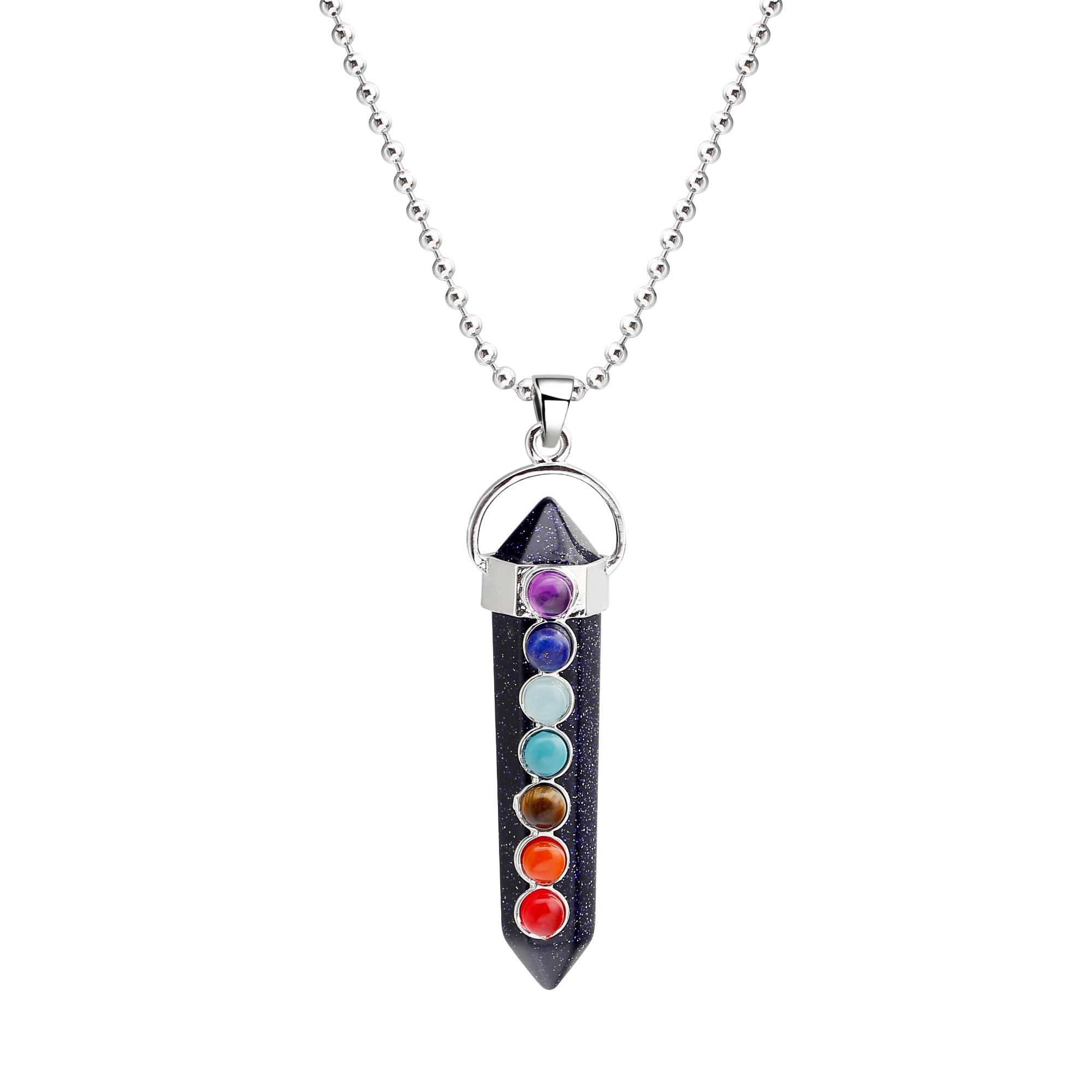 7 Chakra Hexagonal Cylinder Gemstone Pendant