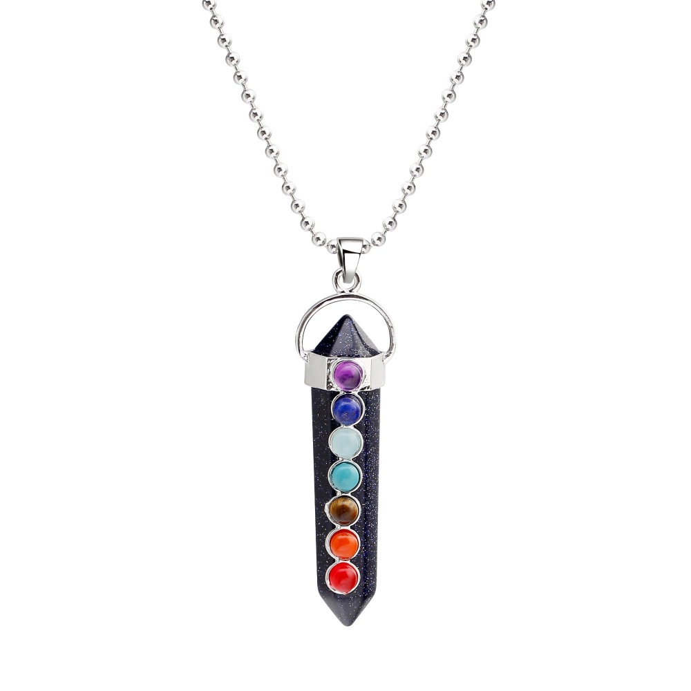 7 Chakra Hexagonal Cylinder Gemstone Pendant