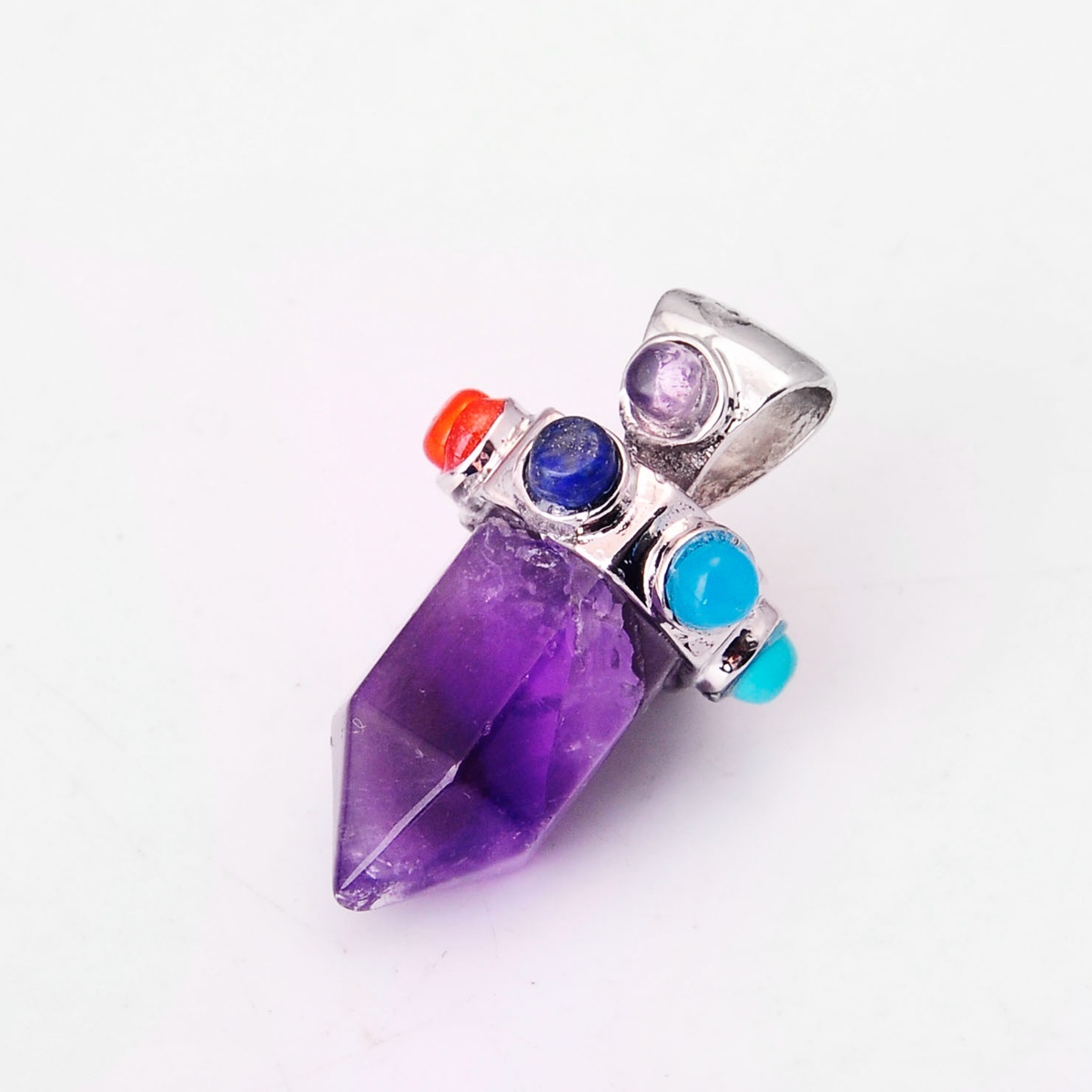 7 Chakra Hexagonal Cylinder Gemstone Crown Pendant 12X35MM