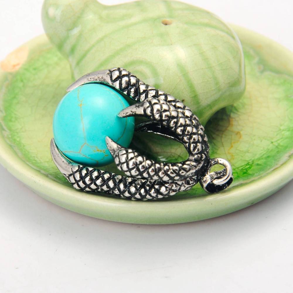 Gemstone Ball Stainless Steel Dragon Claw Pendant