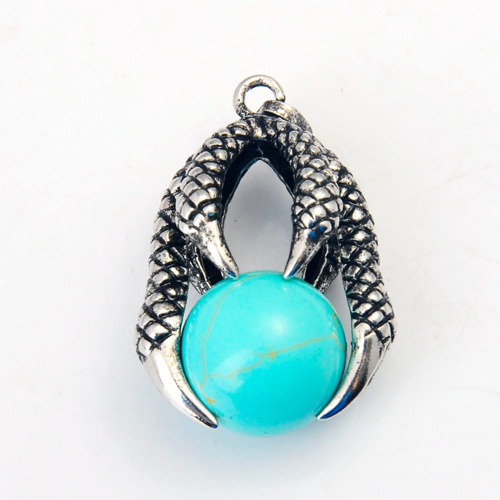 Gemstone Ball Stainless Steel Dragon Claw Pendant