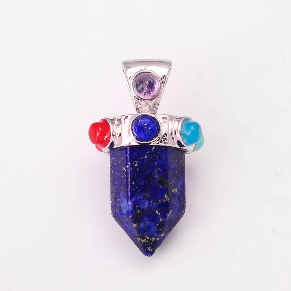 7 Chakra Hexagonal Cylinder Gemstone Crown Pendant 12X35MM