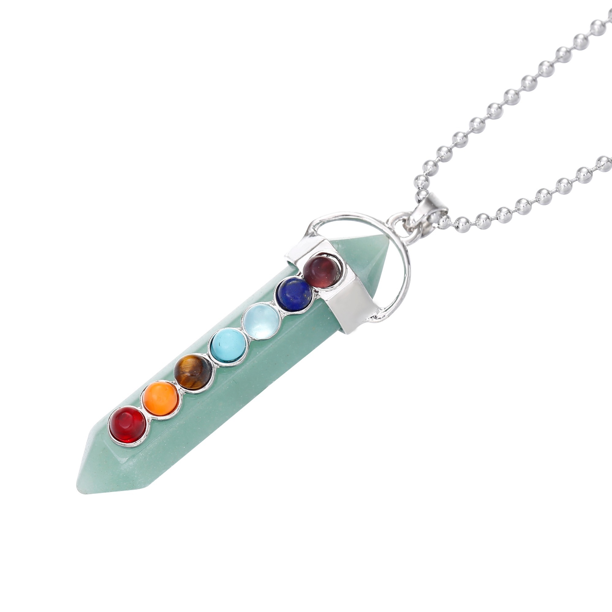 7 Chakra Hexagonal Cylinder Gemstone Pendant