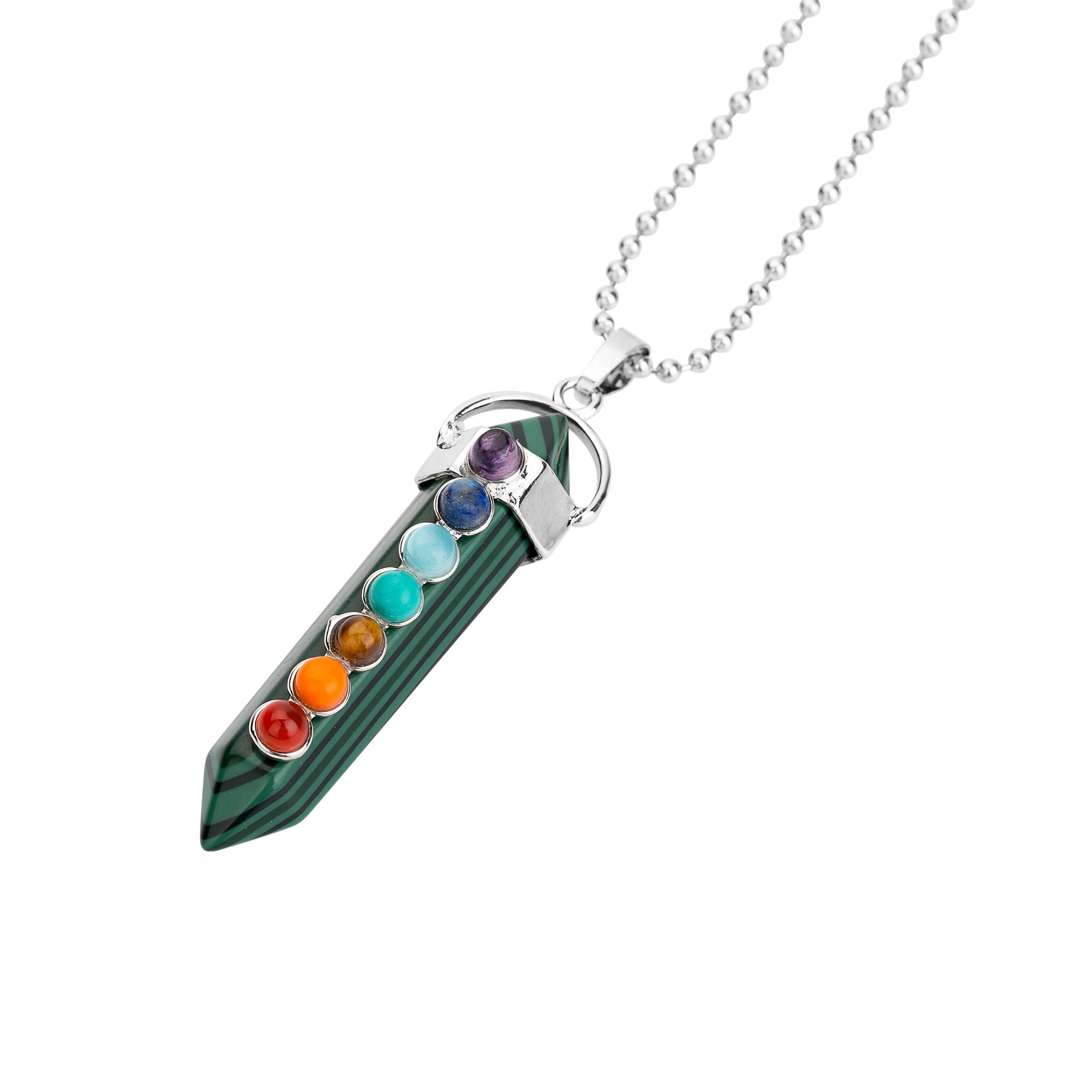 7 Chakra Hexagonal Cylinder Gemstone Pendant