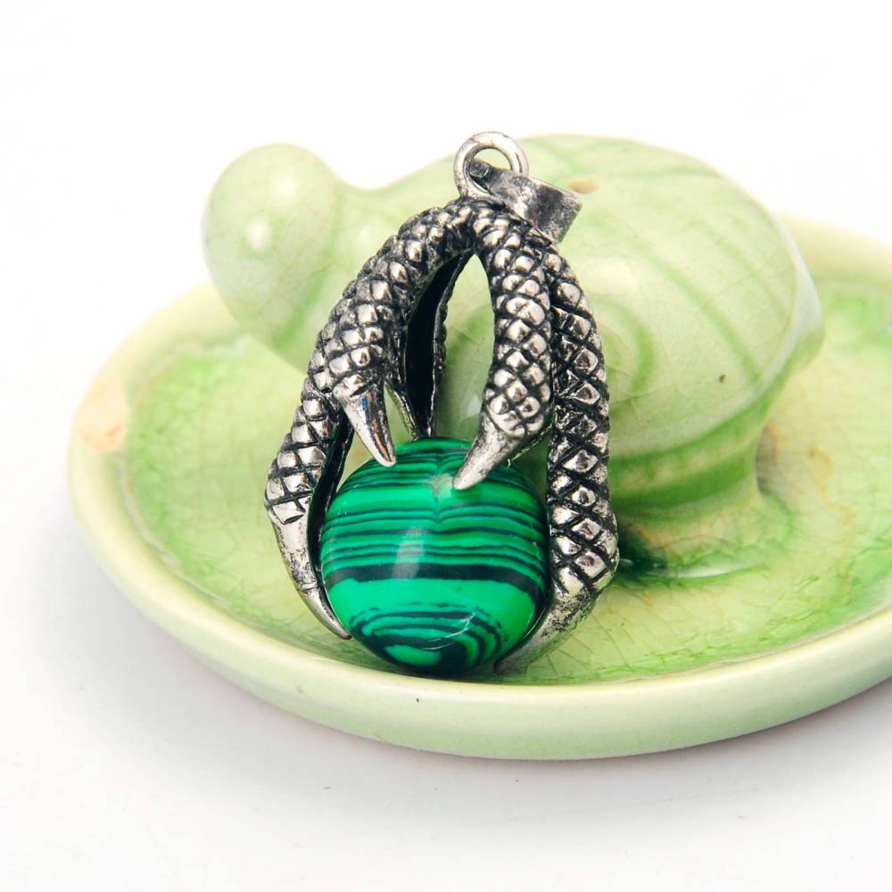 Gemstone Ball Stainless Steel Dragon Claw Pendant