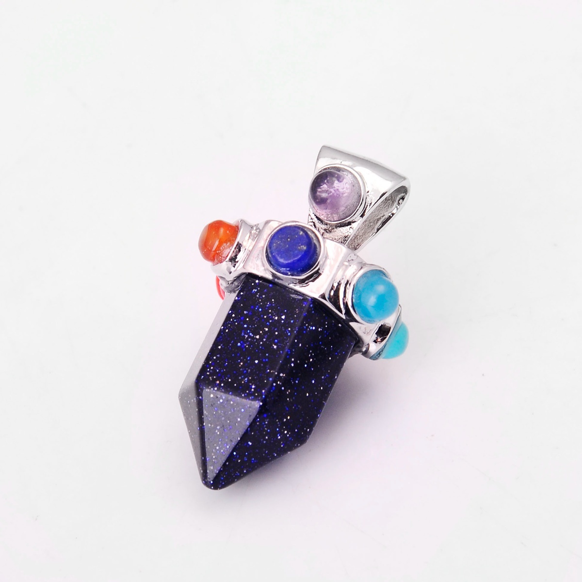 7 Chakra Hexagonal Cylinder Gemstone Crown Pendant 12X35MM