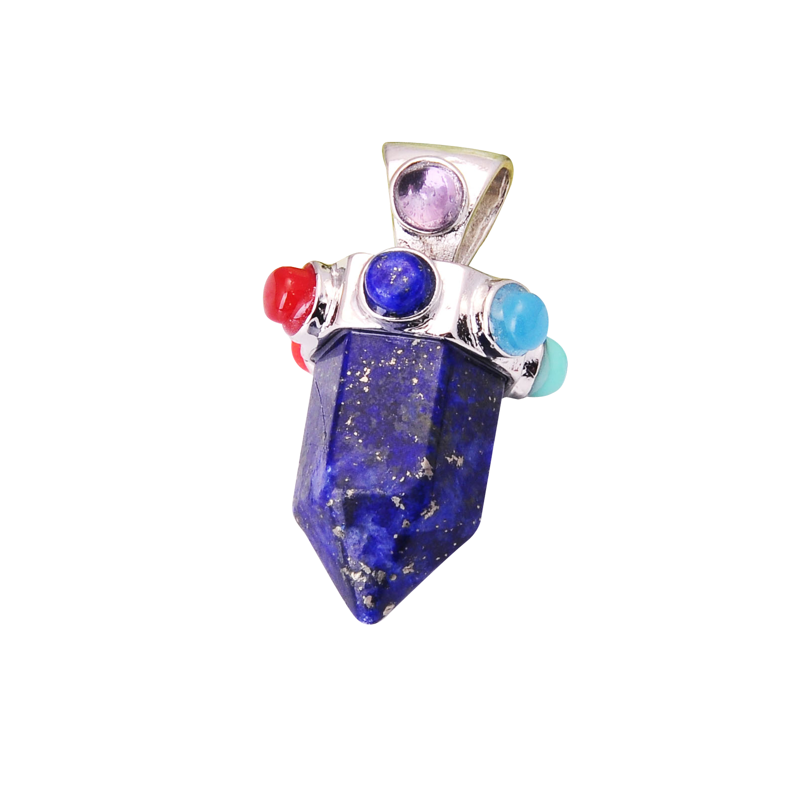 7 Chakra Hexagonal Cylinder Gemstone Crown Pendant 12X35MM