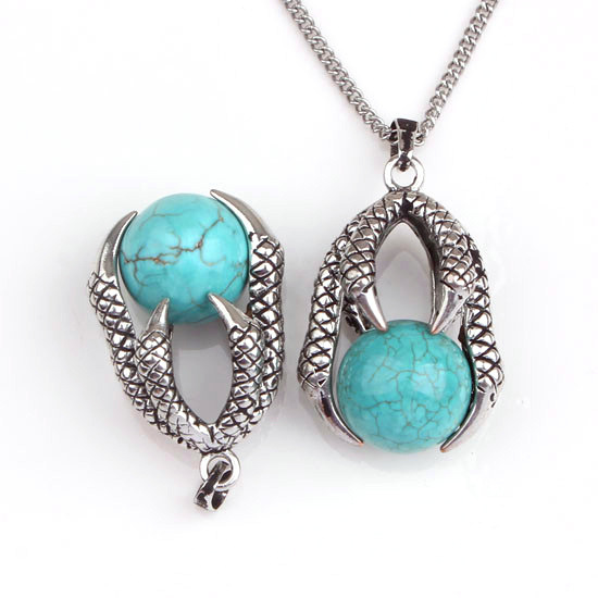 Gemstone Ball Stainless Steel Dragon Claw Pendant