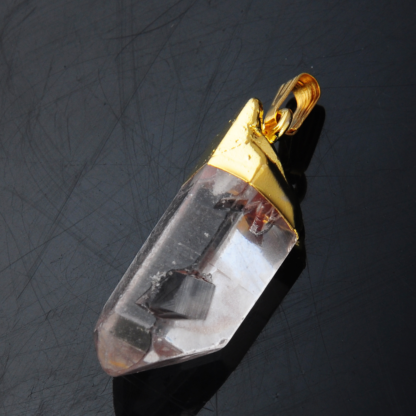 Gold Natural Raw Rock Crystal Pillar Pendant