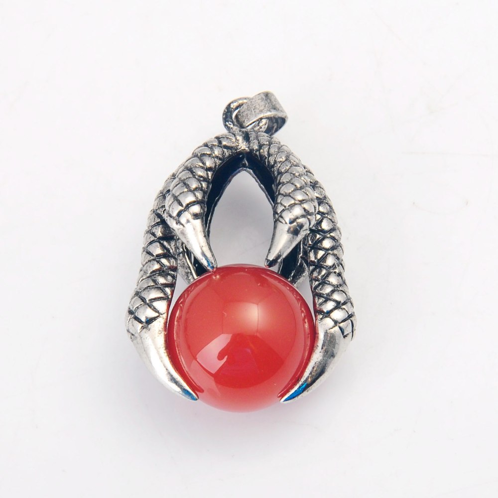 Gemstone Ball Stainless Steel Dragon Claw Pendant