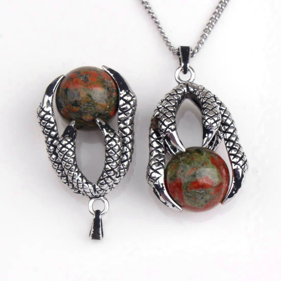 Gemstone Ball Stainless Steel Dragon Claw Pendant