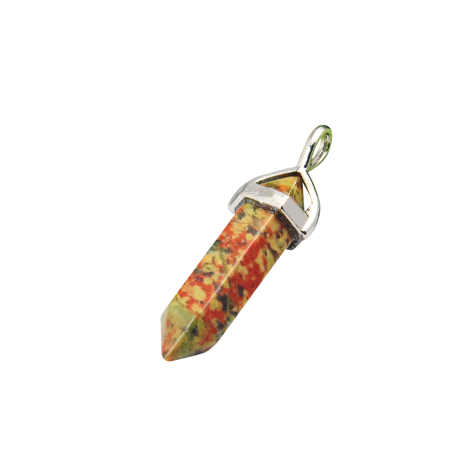 Gold & Silver Hexagonal Cylinder Gemstone Pendant