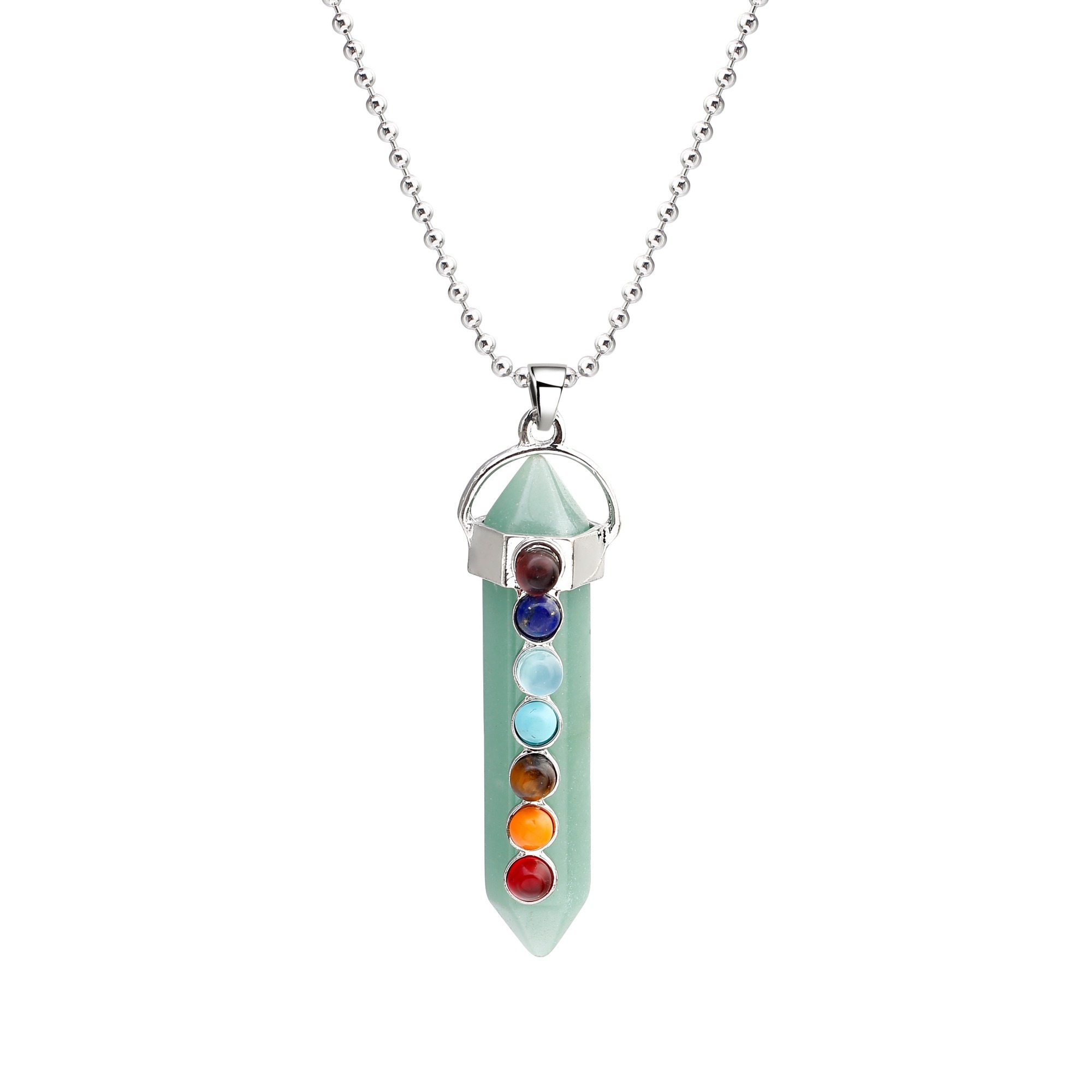 7 Chakra Hexagonal Cylinder Gemstone Pendant