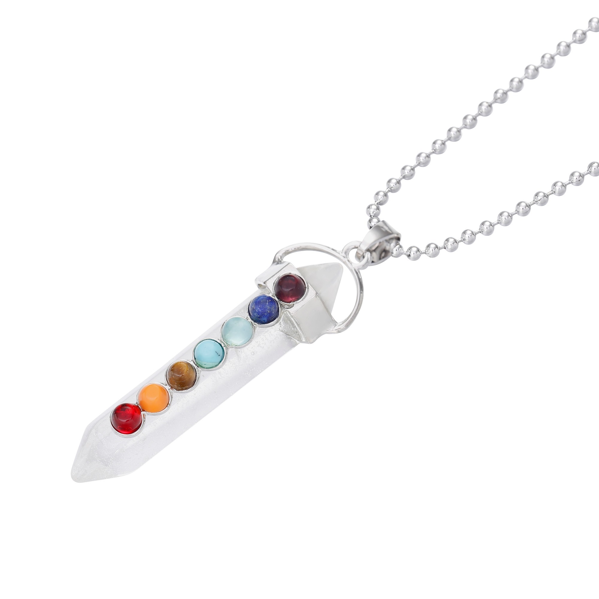7 Chakra Hexagonal Cylinder Gemstone Pendant