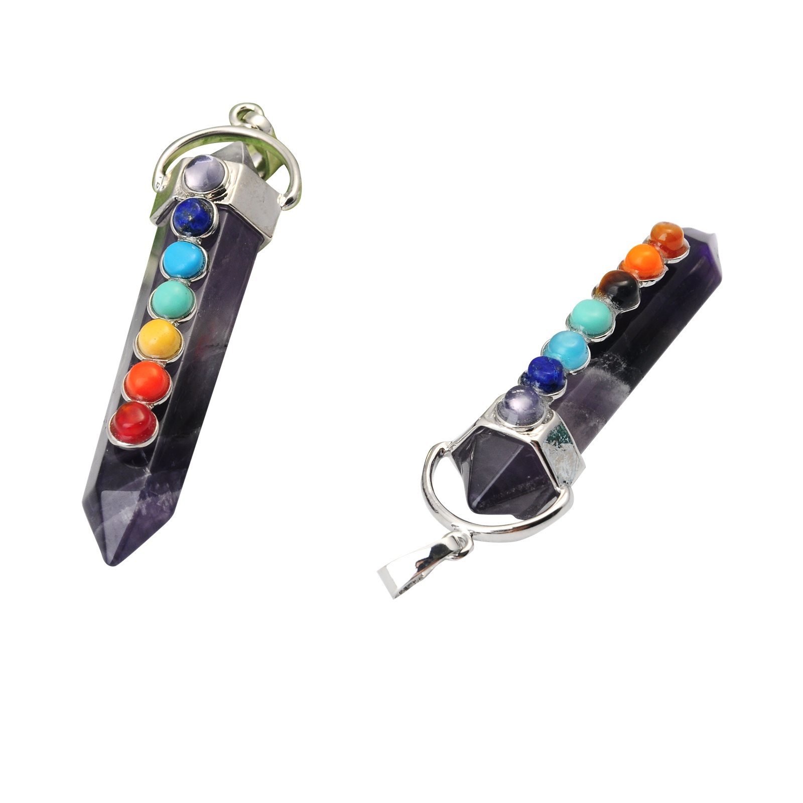 7 Chakra Hexagonal Cylinder Gemstone Pendant