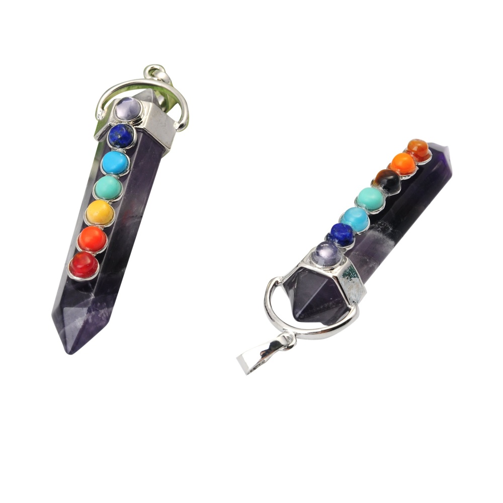 7 Chakra Hexagonal Cylinder Gemstone Pendant