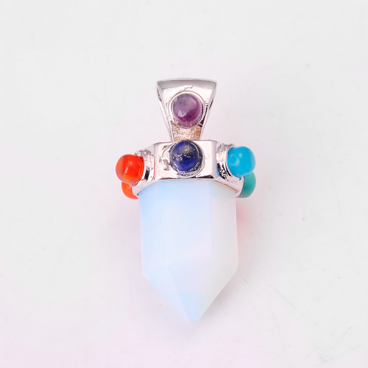 7 Chakra Hexagonal Cylinder Gemstone Crown Pendant 12X35MM