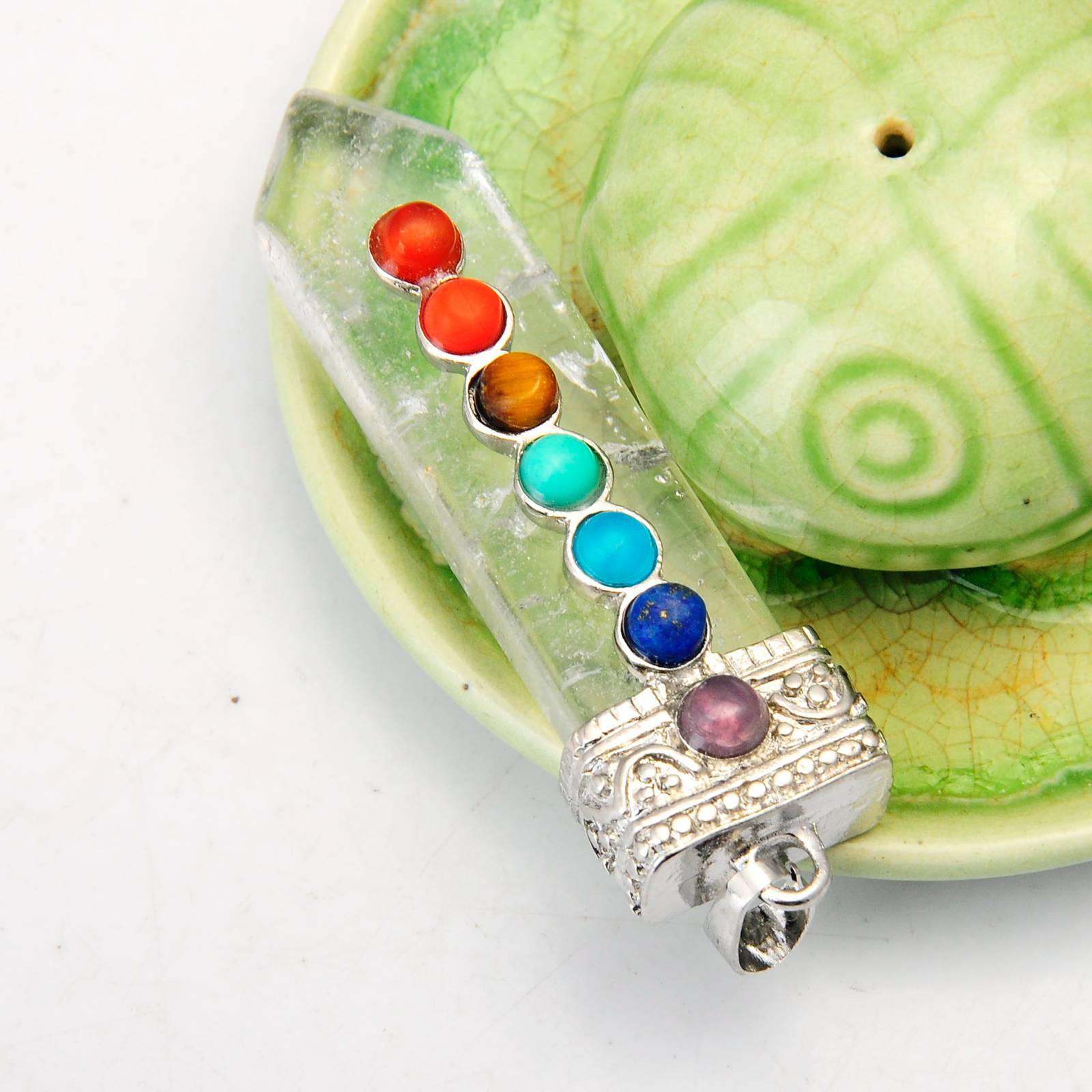 7 Chakra Silver Alloy Sword Gemstone Pendant