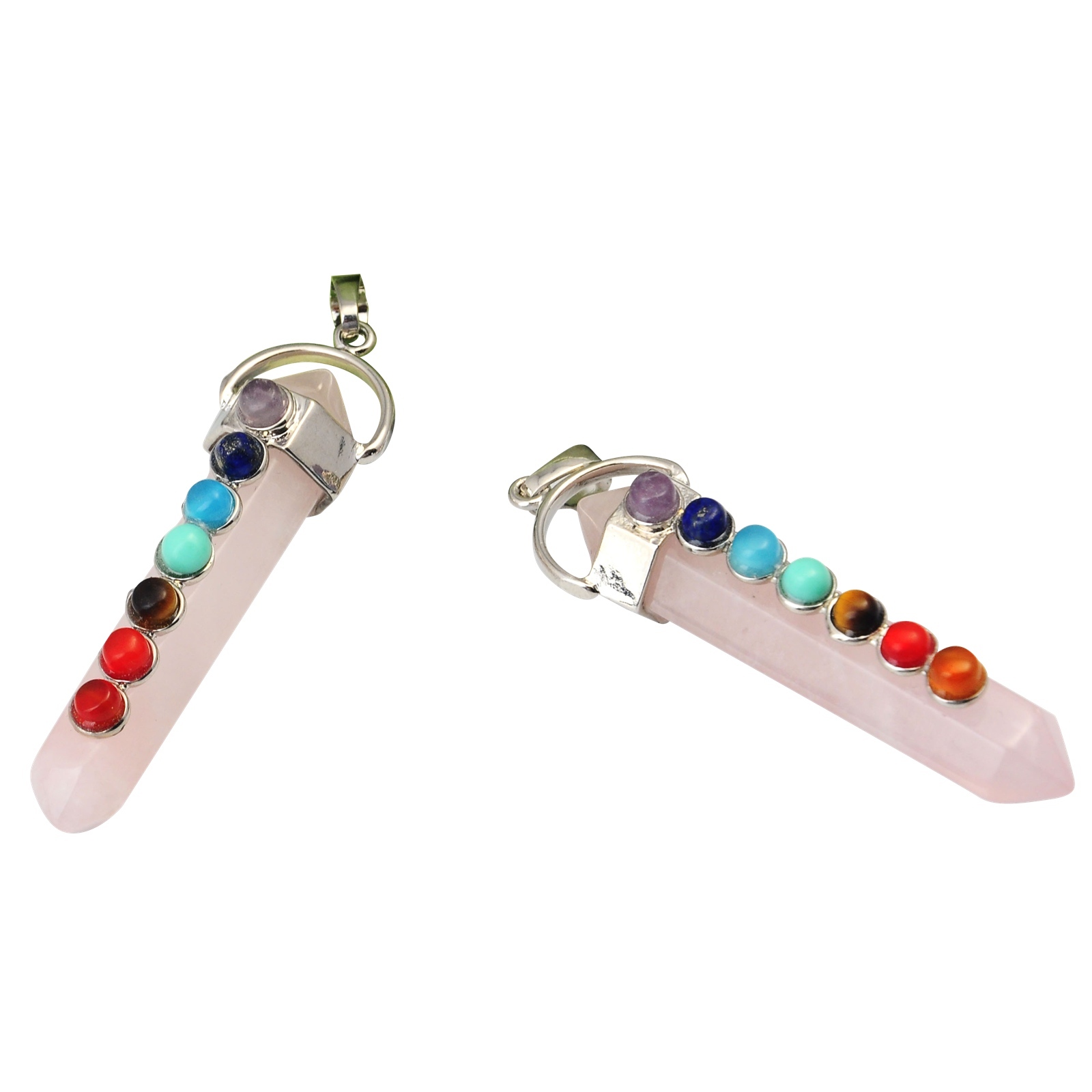 7 Chakra Hexagonal Cylinder Gemstone Pendant