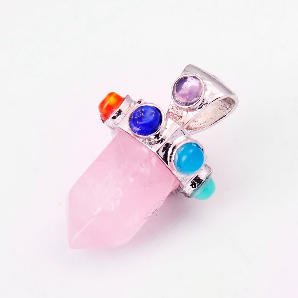 7 Chakra Hexagonal Cylinder Gemstone Crown Pendant 12X35MM
