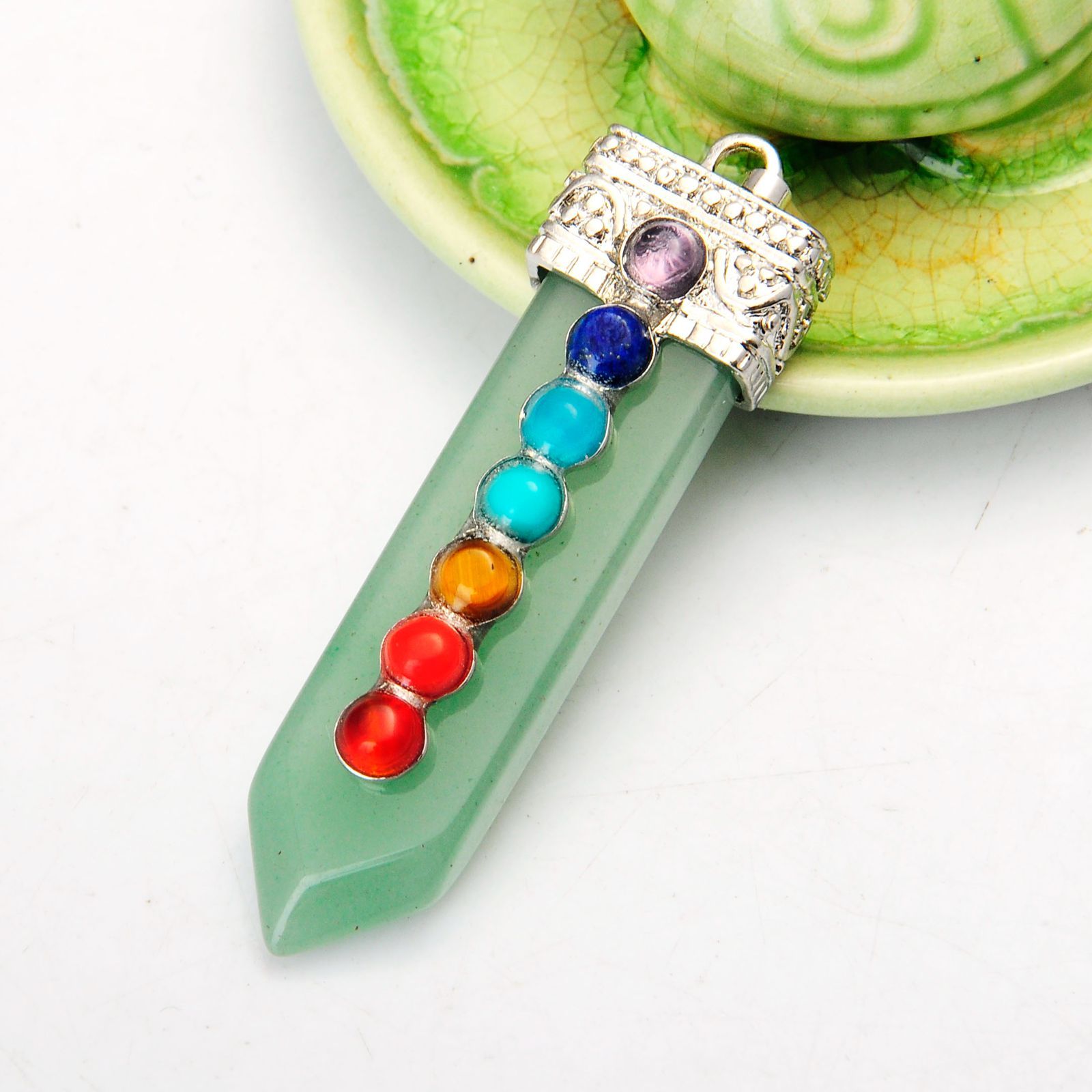 7 Chakra Silver Alloy Sword Gemstone Pendant