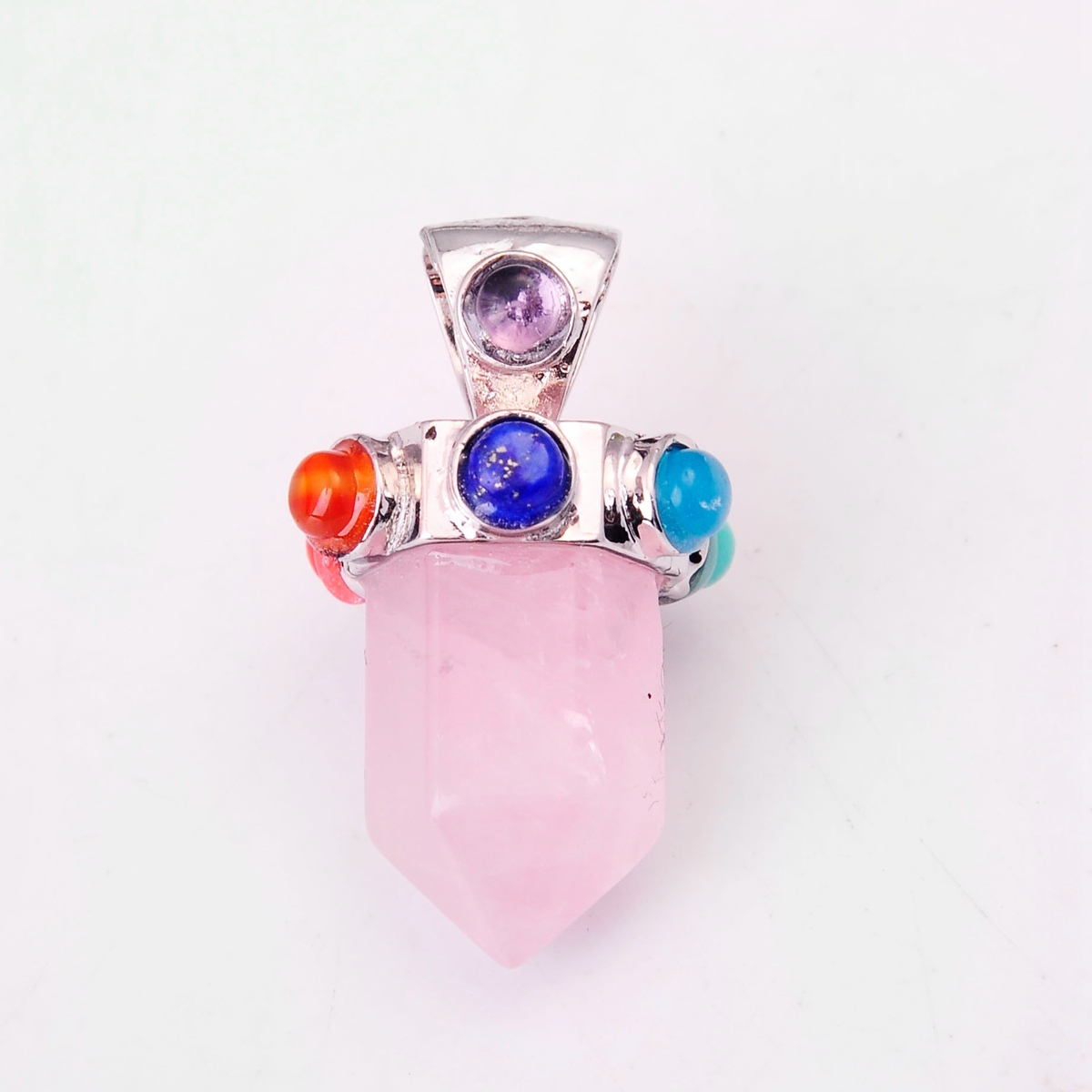 7 Chakra Hexagonal Cylinder Gemstone Crown Pendant 12X35MM