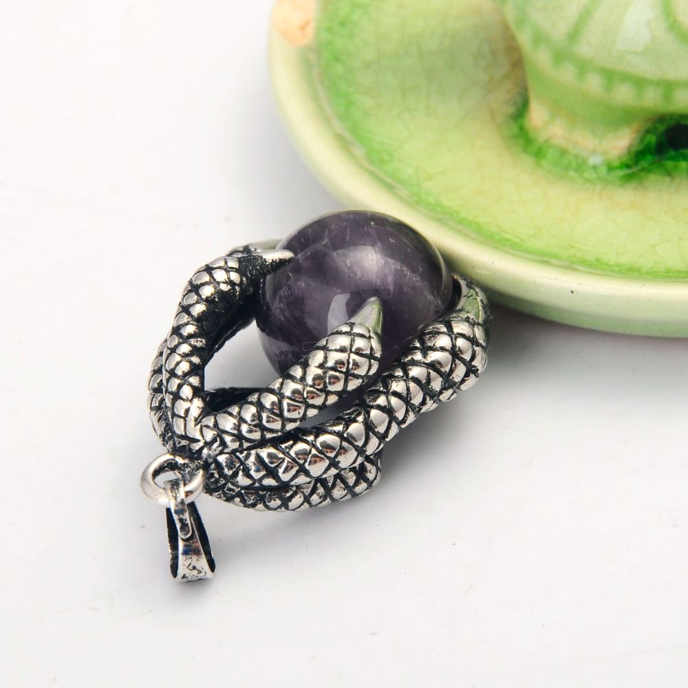 Gemstone Ball Stainless Steel Dragon Claw Pendant