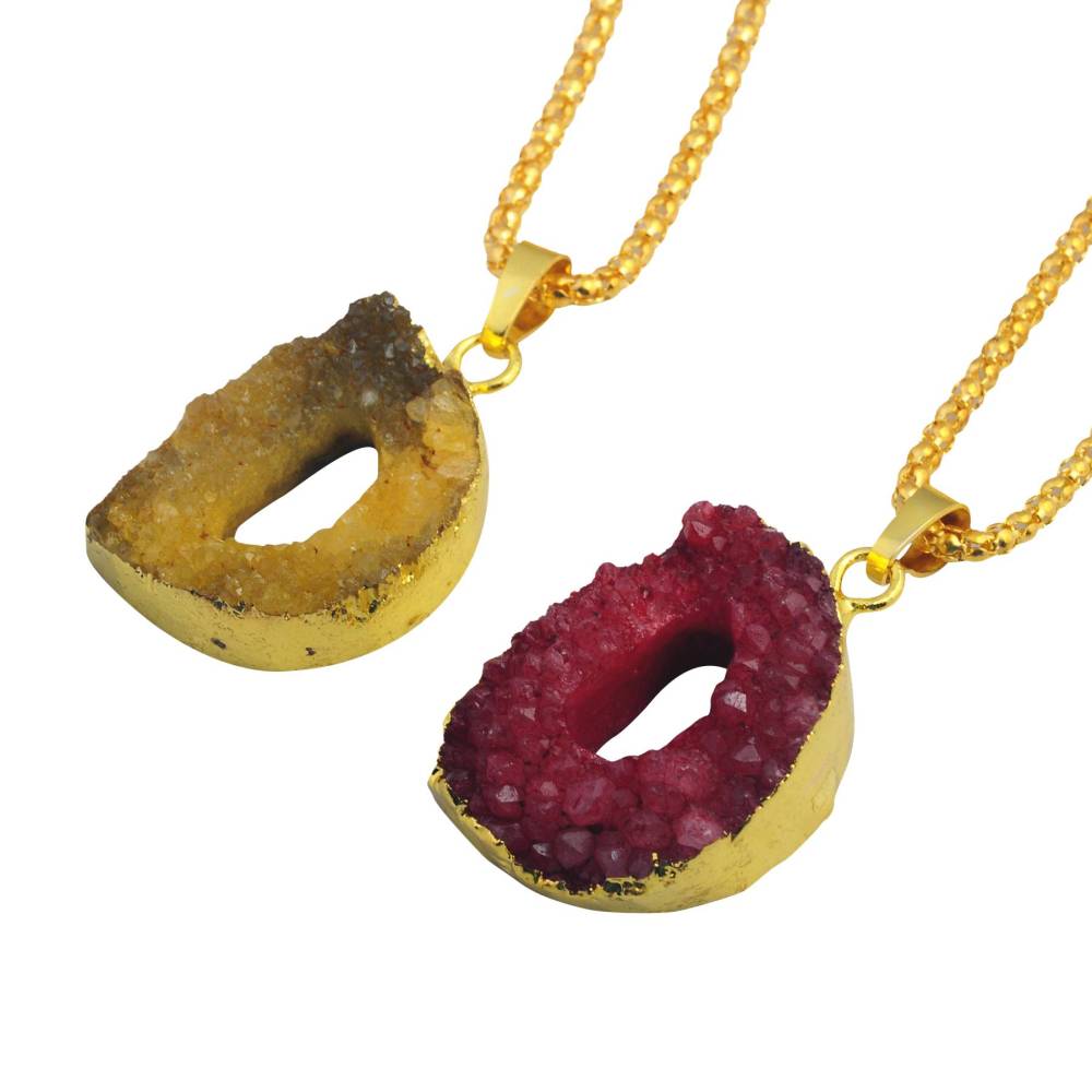 Gilded Drusy Crystal Cluster Pendant