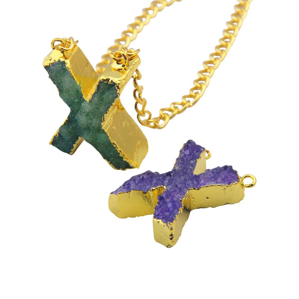 Gilded Drusy Crystal Cluster Pendant