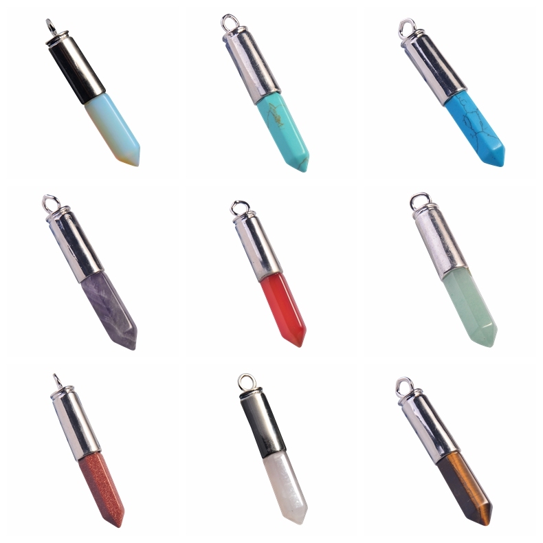 Silver Hexahedral Cylinder Gemstone Pendant