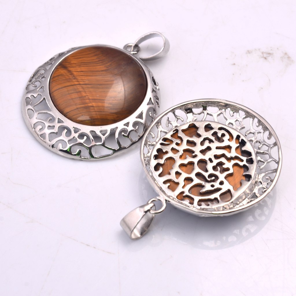 Silver Coin Gemstone Pendant