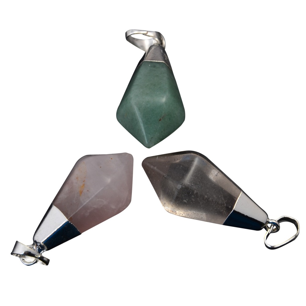 Silver Hexahedral Cone Gemstone Pendant