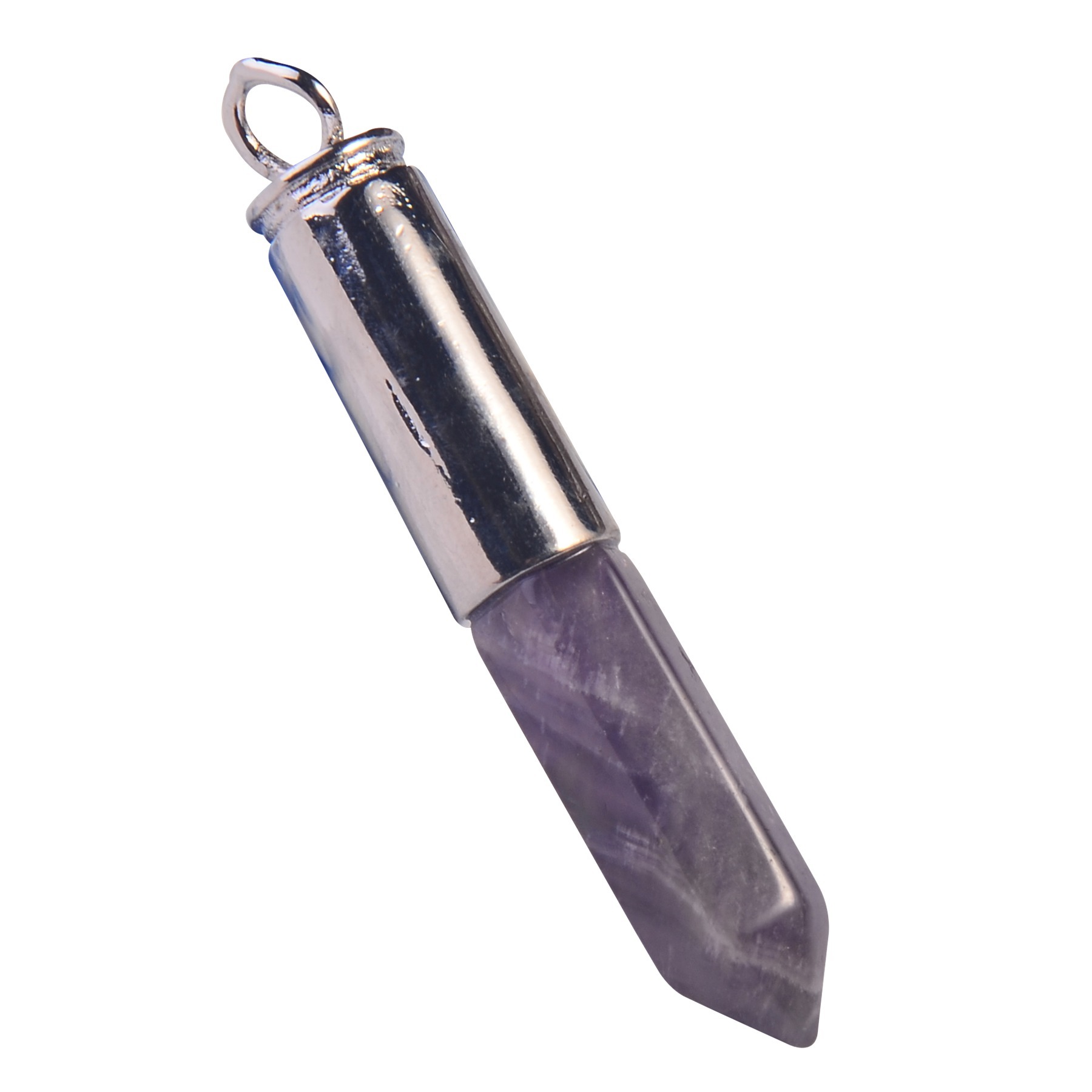 Silver Hexahedral Cylinder Gemstone Pendant
