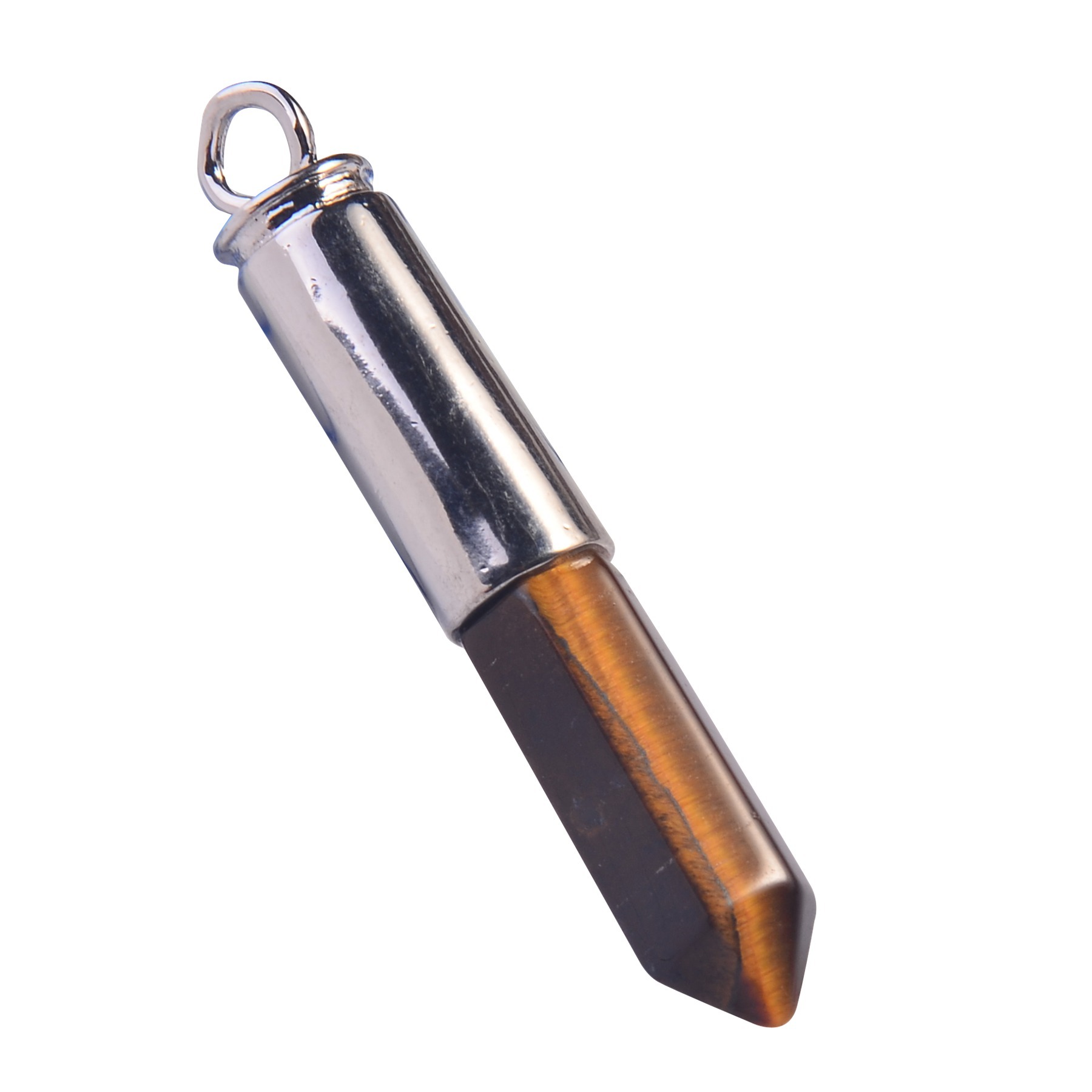 Silver Hexahedral Cylinder Gemstone Pendant
