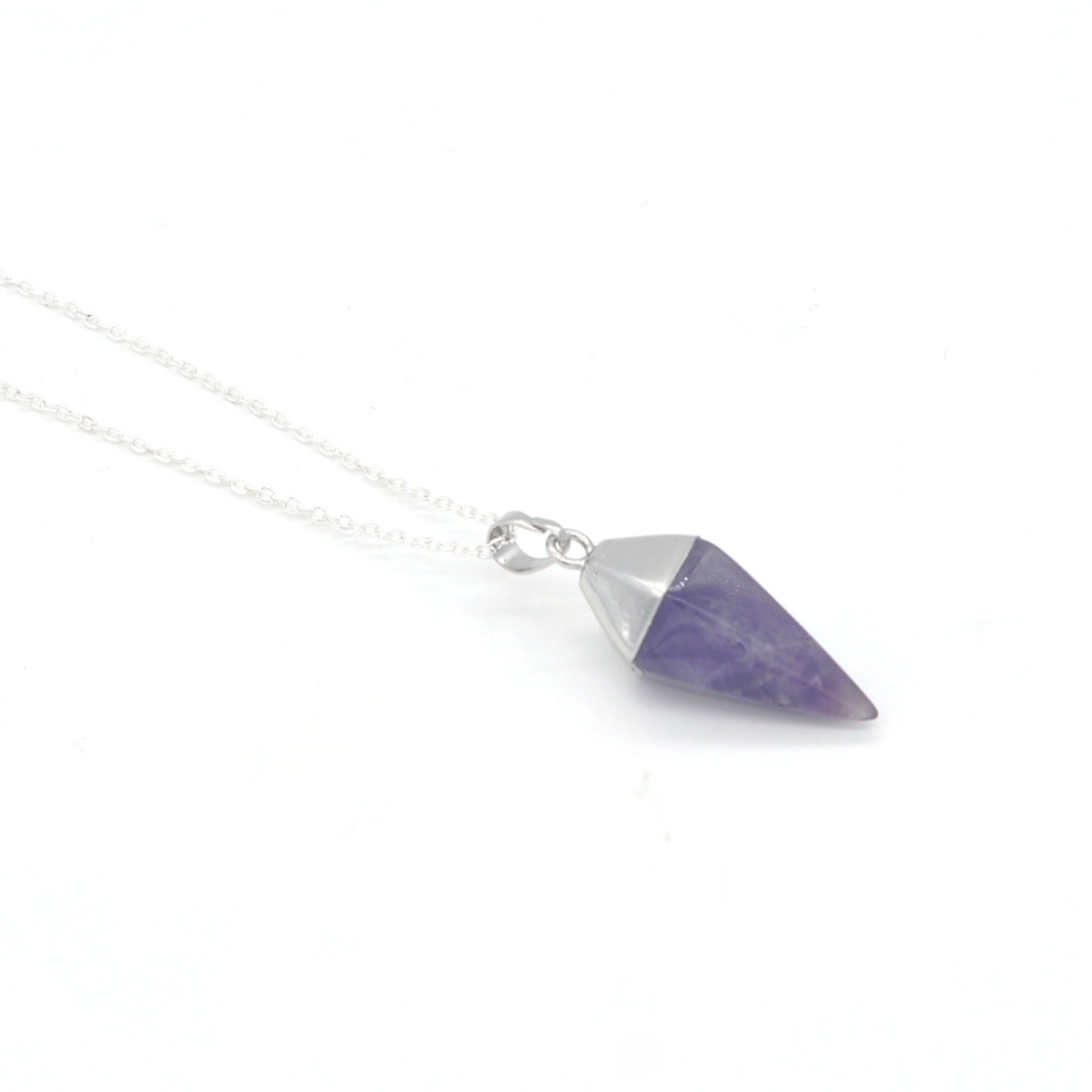 Silver Hexahedral Cone Gemstone Pendant