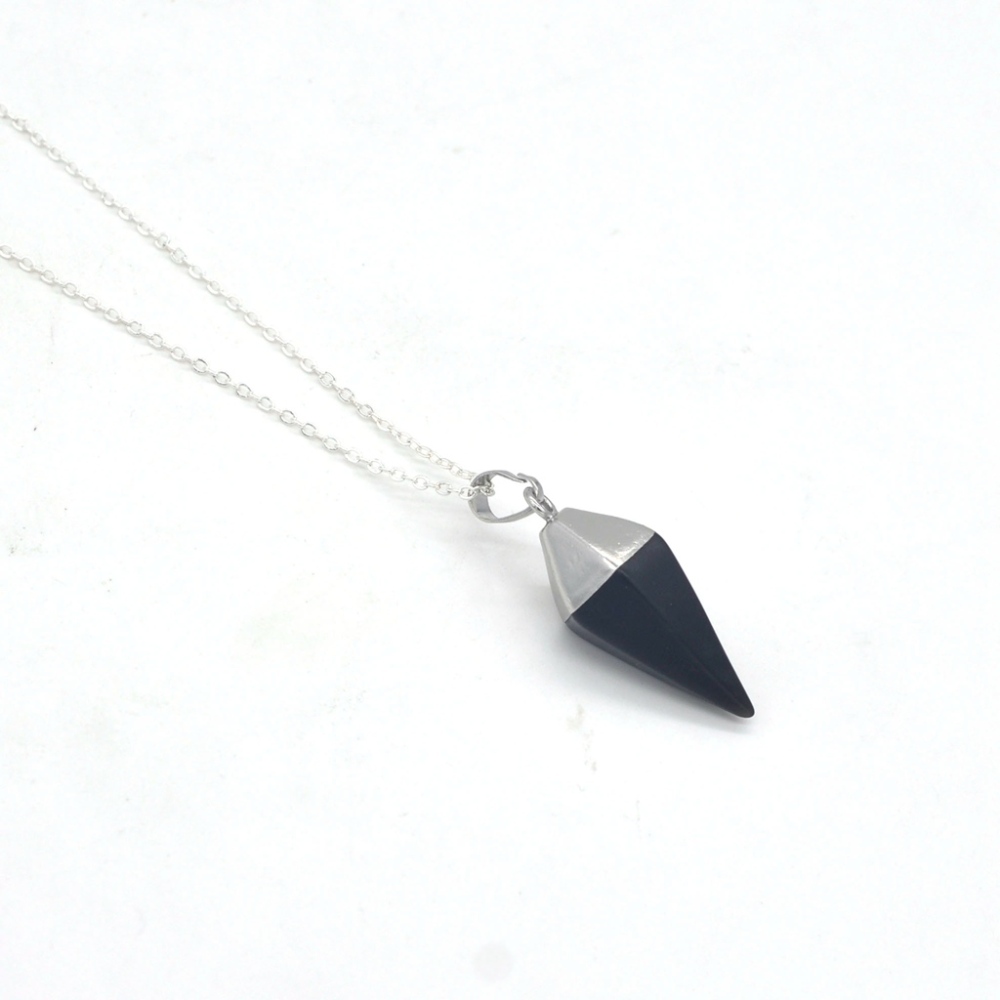 Silver Hexahedral Cone Gemstone Pendant