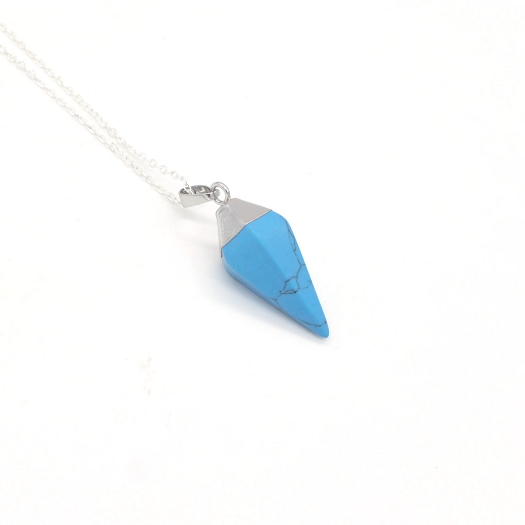 Silver Hexahedral Cone Gemstone Pendant