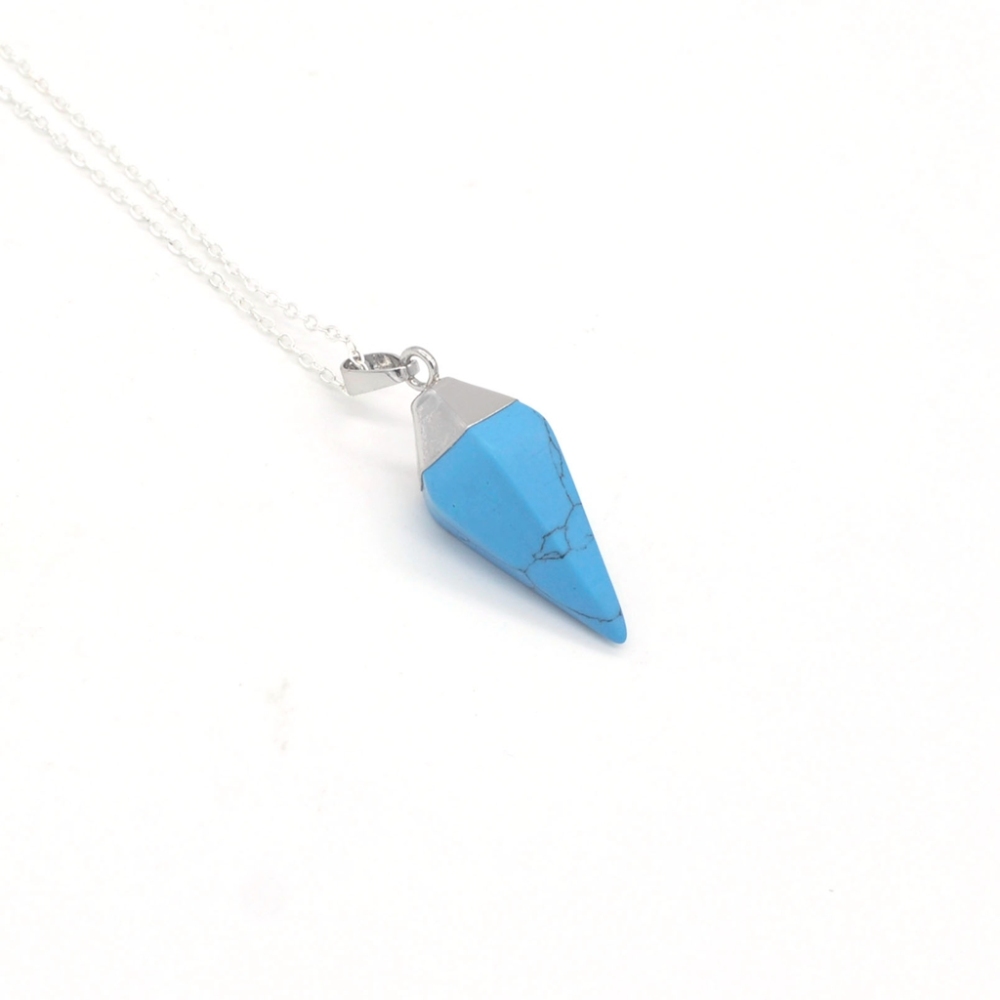 Silver Hexahedral Cone Gemstone Pendant