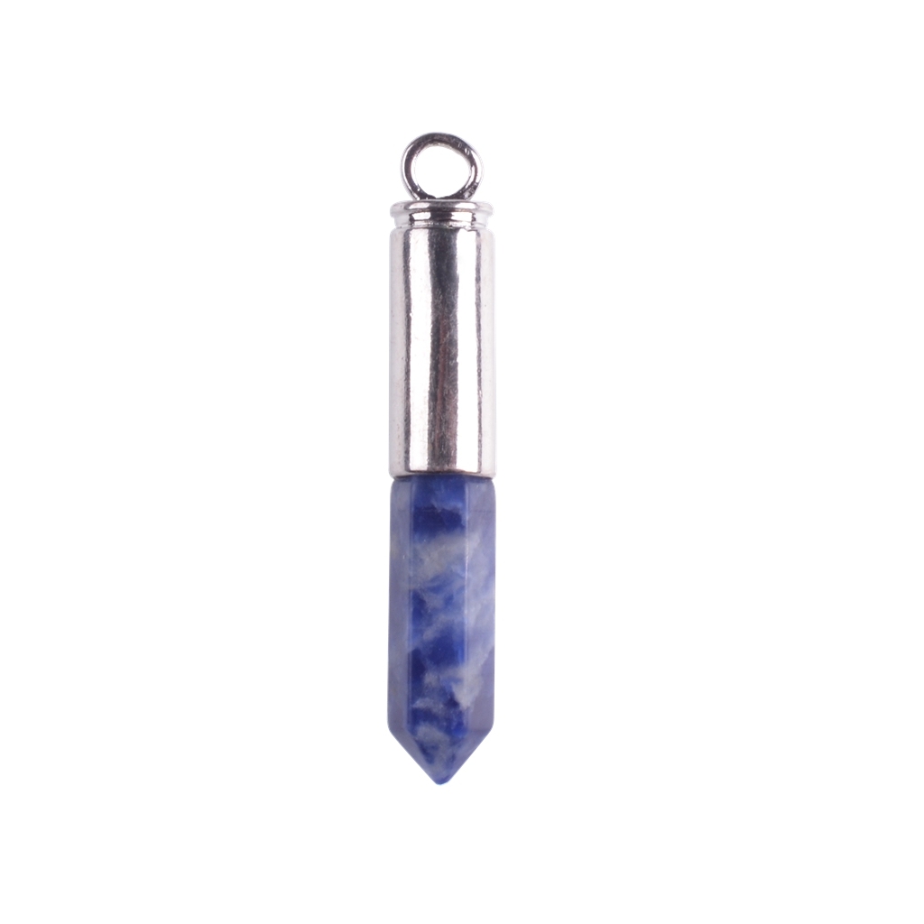 Silver Hexahedral Cylinder Gemstone Pendant