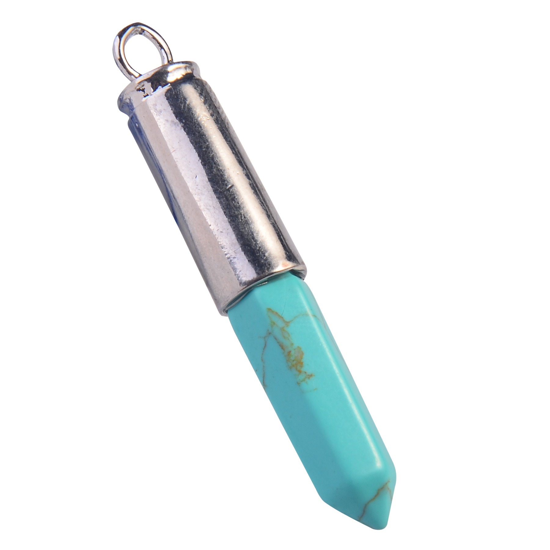 Silver Hexahedral Cylinder Gemstone Pendant