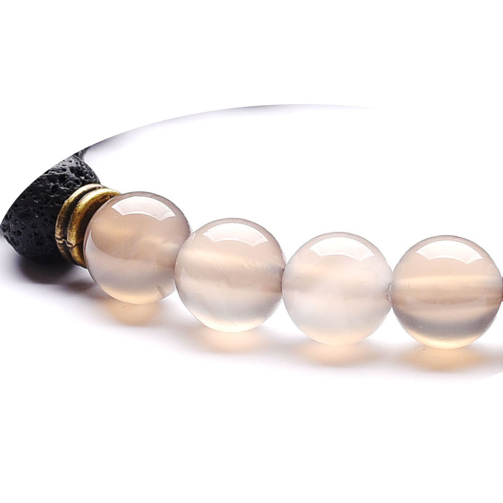 8MM Grey Agate 7pcs Beads Lava Stone Bracelet