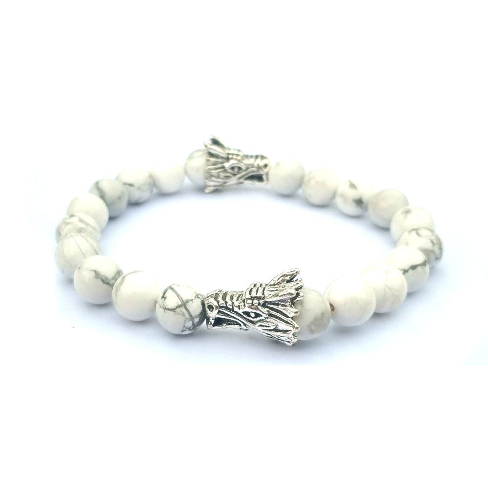 Double Dragon Alloy 8MM Howlite and Lava Stone Bracelet