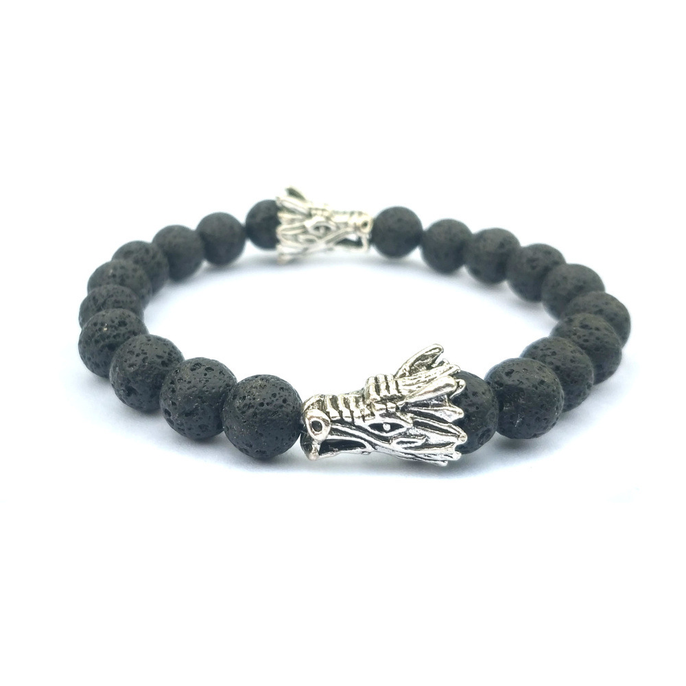 Double Dragon Alloy 8MM Howlite and Lava Stone Bracelet