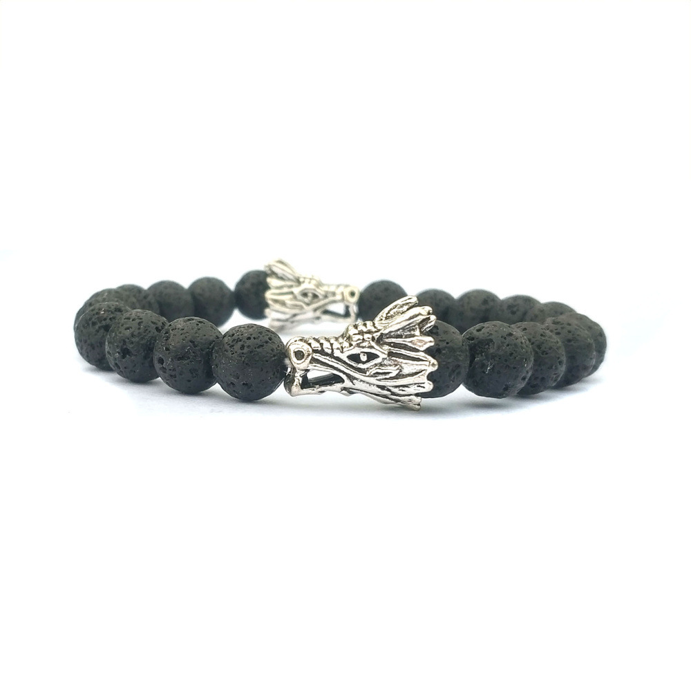 Double Dragon Alloy 8MM Howlite and Lava Stone Bracelet