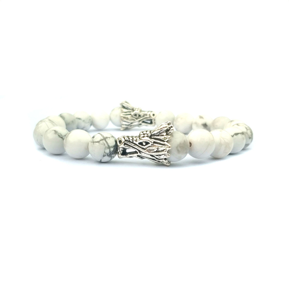 Double Dragon Alloy 8MM Howlite and Lava Stone Bracelet