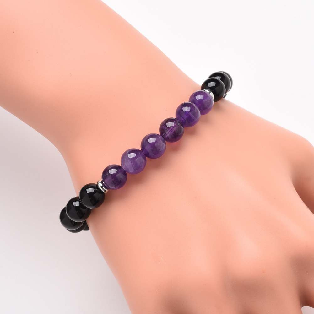 Matte Black Onyx Amethyst 8MM Stone Bracelet