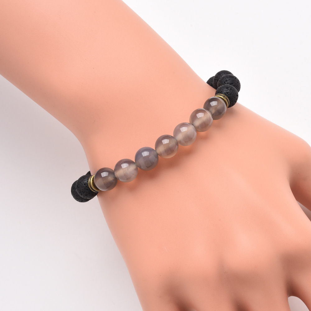 8MM Grey Agate 7pcs Beads Lava Stone Bracelet