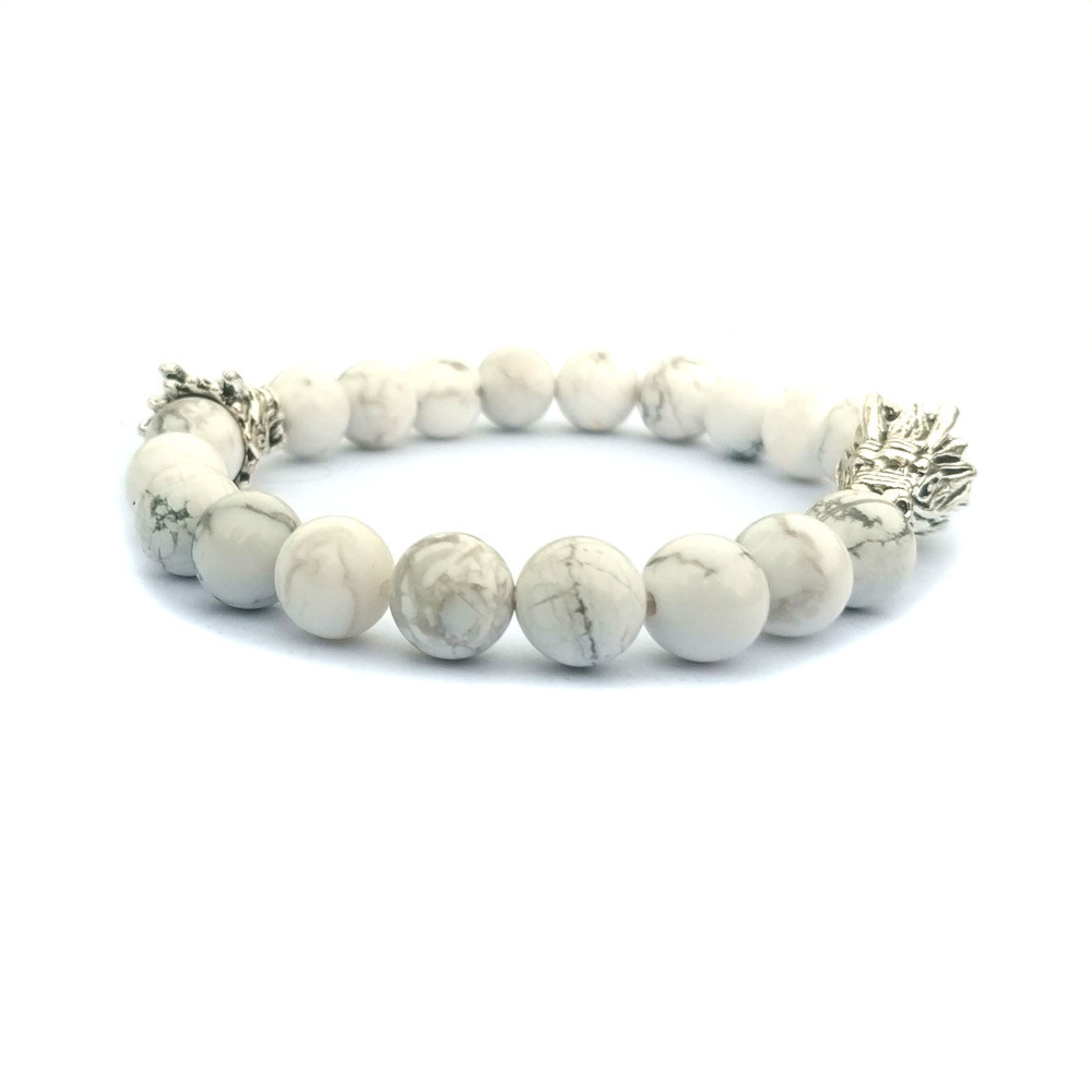 Double Dragon Alloy 8MM Howlite and Lava Stone Bracelet